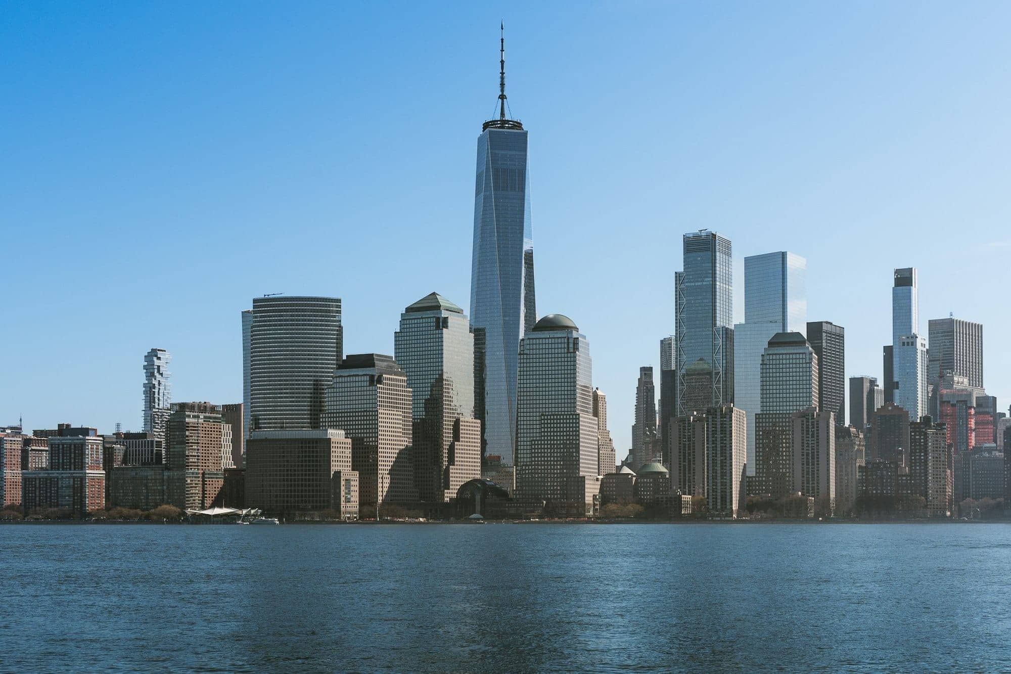 The New York City skyline at dusk